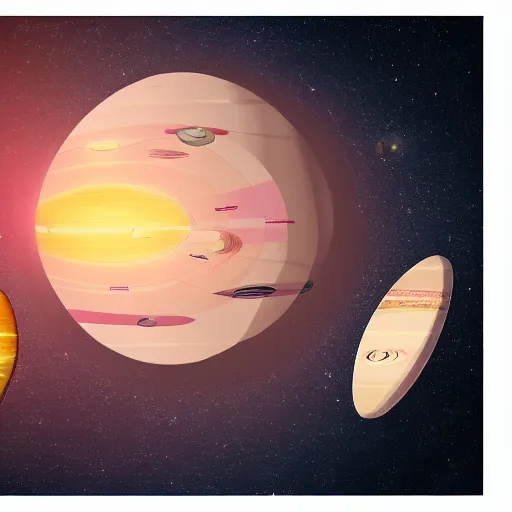 Prompt: cinematic system solar made of flat planets perfect drawing