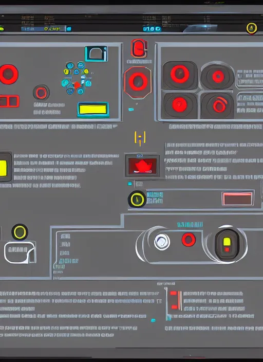 Image similar to simple cyberpunk graphics user interface ( gui ) depicting operational controls of a mech robot. design by mark coleran or jayse hansen ( 1 9 9 1 )