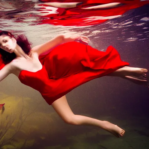 Image similar to fashion model girl in red silk underwater