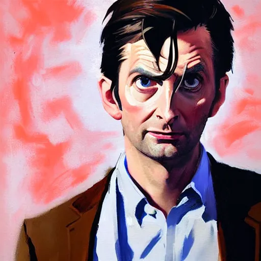 Image similar to greg manchess portrait painting of david tennant the 1 0 th doctor as overwatch character, medium shot, asymmetrical, profile picture, organic painting, sunny day, matte painting, bold shapes, hard edges, street art, trending on artstation, by huang guangjian and gil elvgren and sachin teng