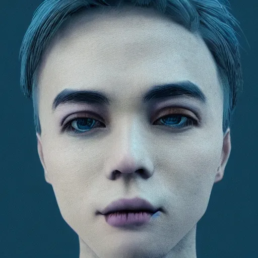 Image similar to a portrait of rimuru tempest, a beautiful young face, ultra realistic, fully clothed, intricate details, highly detailed, 8 k, photorealistic, octane render, in the style of andy warhol