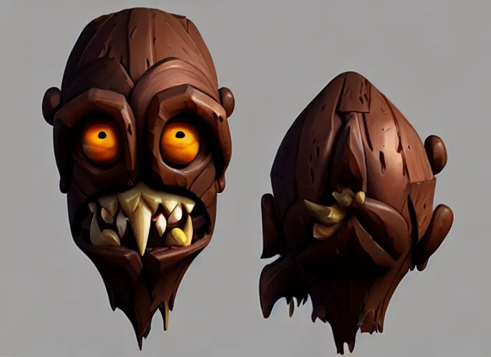 Image similar to brown wooden festeroot witch head, stylized stl, 3 d render, activision blizzard style, hearthstone style, darksiders art style, greg rutkowski style