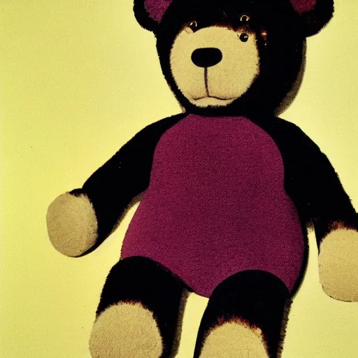 Image similar to a teddy bear, fashion model, by andy warhol, bi colors, masterpiece composition, amazing graphic