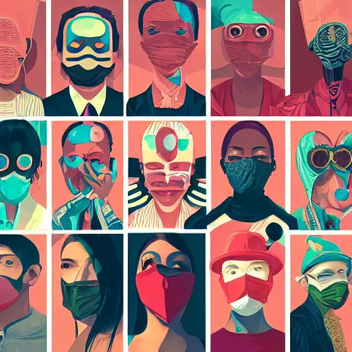 Image similar to portrait of people with sanitary mask, Tristan Eaton, artgerm, Victo Ngai, RHADS, ross draws