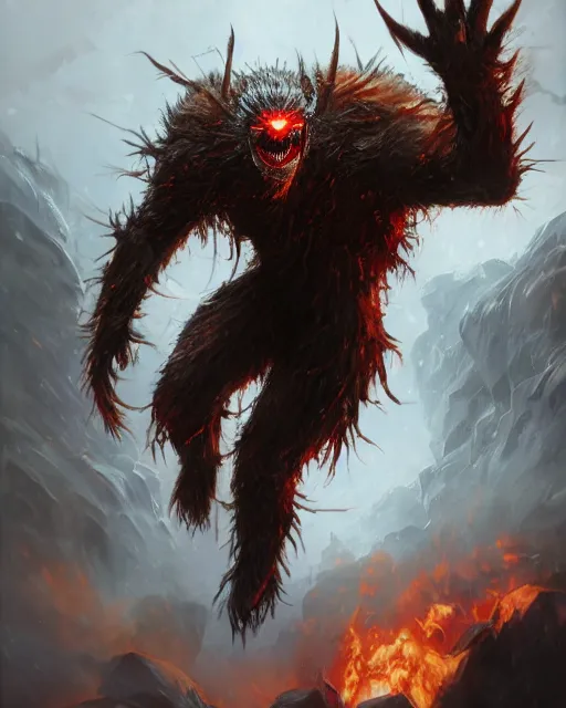 Image similar to oil painting of Angry Anthropomorphized Spider Berserker, wearing fur armor, claws, sharp focus, attack pose, fantasy style, octane render, volumetric lighting, 8k high definition, by greg rutkowski, highly detailed, trending on art Station, magic the gathering artwork, burning Battlefield background, centered