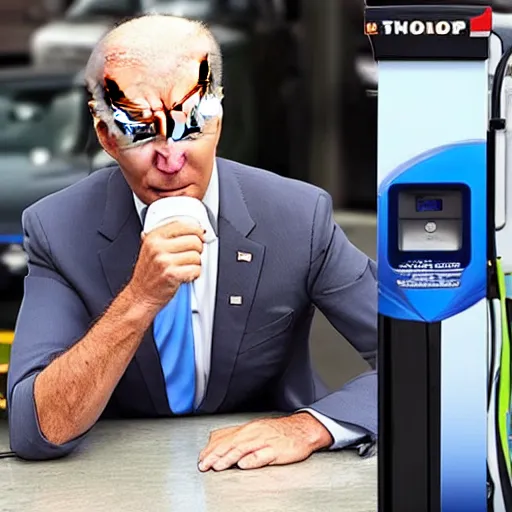 Image similar to Joe Biden sipping gasoline from the gas station gas pump