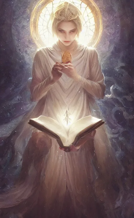 Image similar to a girl from final fantasy live action, holding a book and casting a spell, evocative, mystical night, very very very very detailed, award winning, masterpiece digital painting by greg rutkowski, alex grey, artstation, 4 k wallpaper