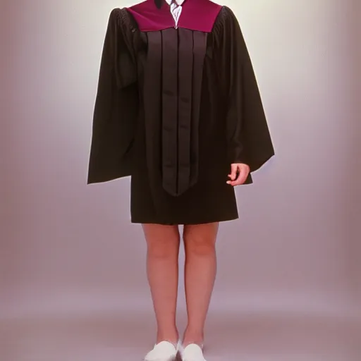 Image similar to high school graduation photo of a humanoid replicant 1 9 9 1, studio photography, mall photography