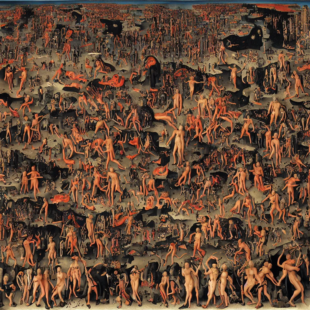 Image similar to hell, hans memling, cyberpunk style