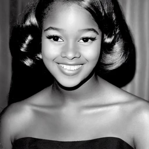 Image similar to black and white photo of a beautiful and elegant 1 9 6 5 young black actress