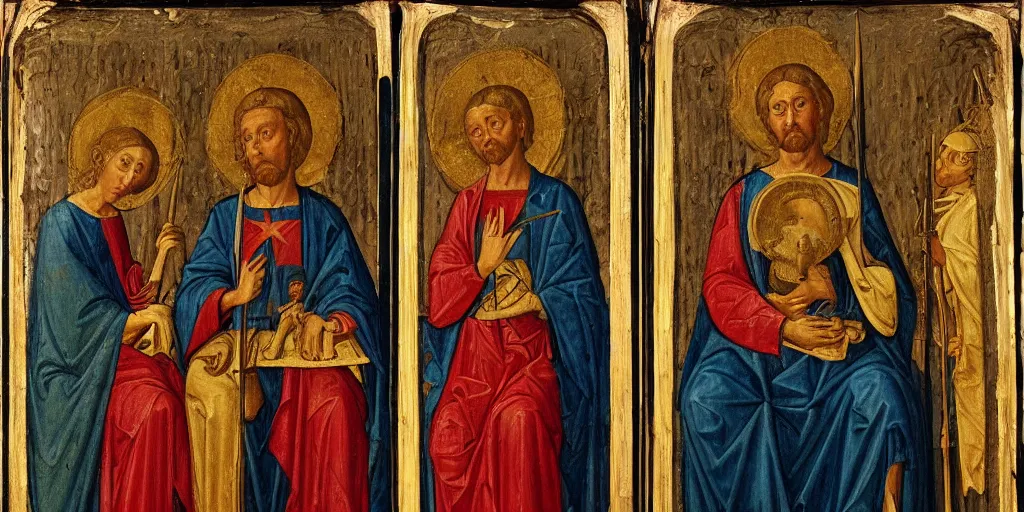 Image similar to ??? portrayed as our lord and saviour, medieval triptych