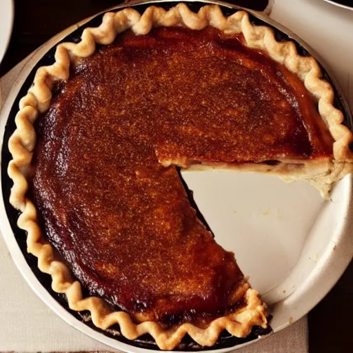 Prompt: a photo of delicious pie, but the pie is comprised of ants