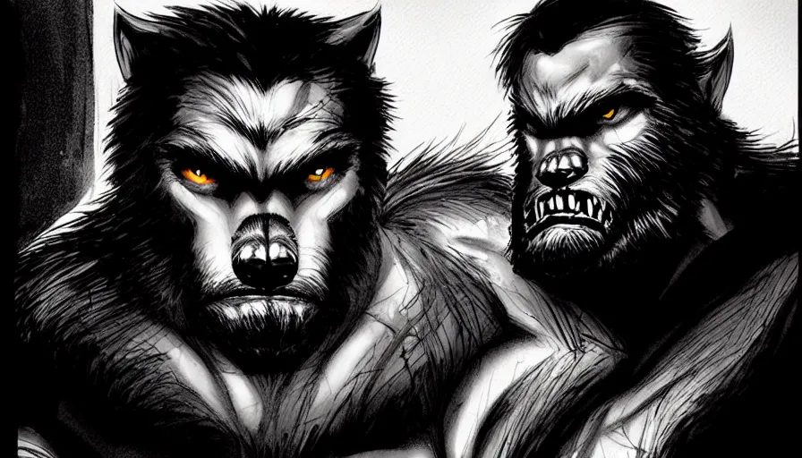 Image similar to in the style of artgerm, steve niles, rafael albuquerque, large hairy werewolf in a shopping mall at night, moody lighting, horror scary terror