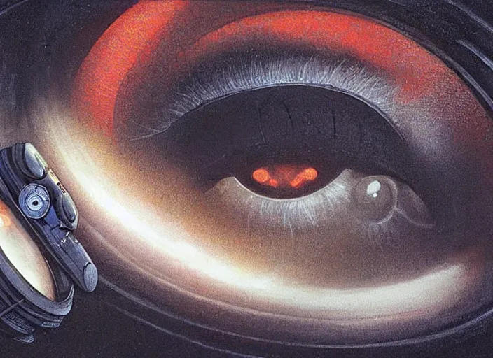 Prompt: cameras with eyes as lenses film a frightened couple embracing by john howe and stanley kub, sci - fi, 2 0 0 1 space odyssey, reimagined by industrial light and magic