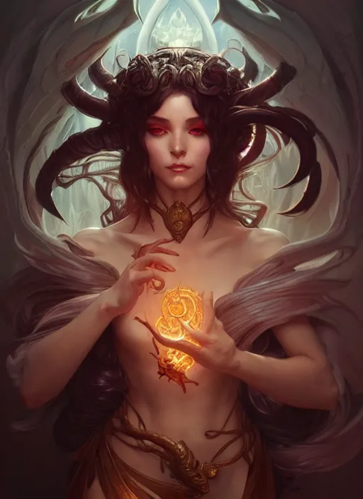 Image similar to summoner with a cute death elemental, fantasy, intricate, elegant, highly detailed, digital painting, artstation, concept art, wallpaper, smooth, sharp focus, illustration, art by artgerm and greg rutkowski and alphonse mucha