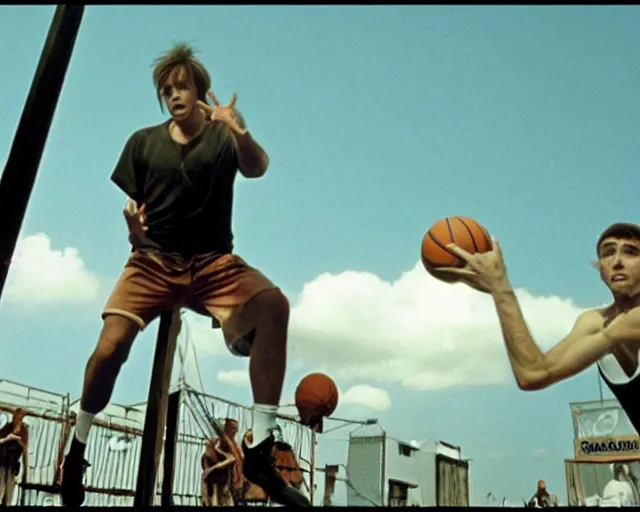 Prompt: still of davy jones playing basketball, movie screenshot, davy jones, basketball, davy jones, movie still, davy jones, photorealistic, davy jones, daylight, deck of the ship, clean composition