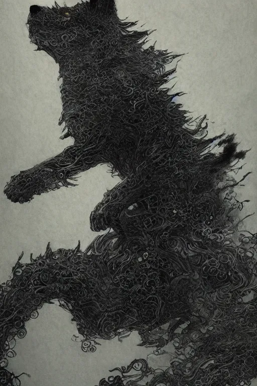 Prompt: portrait of a void fox in black suit surrounded by smoke fumes,, pen and ink, intricate line drawings, by craig mullins, ruan jia, kentaro miura, greg rutkowski