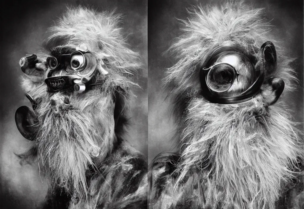 Image similar to full frame dr. seuss characters, anthropomorphic space womble by lee jeffries, gelatin silver process photo, h. r. giger, by lee jeffries