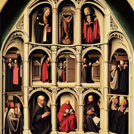 Prompt: The Merode Altarpiece by Robert Campin