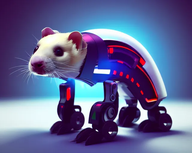 Prompt: futuristic ferret - shaped robot, robotic ferret - shaped 3 d octane render, cyberpunk ferret - shaped mechanical robot