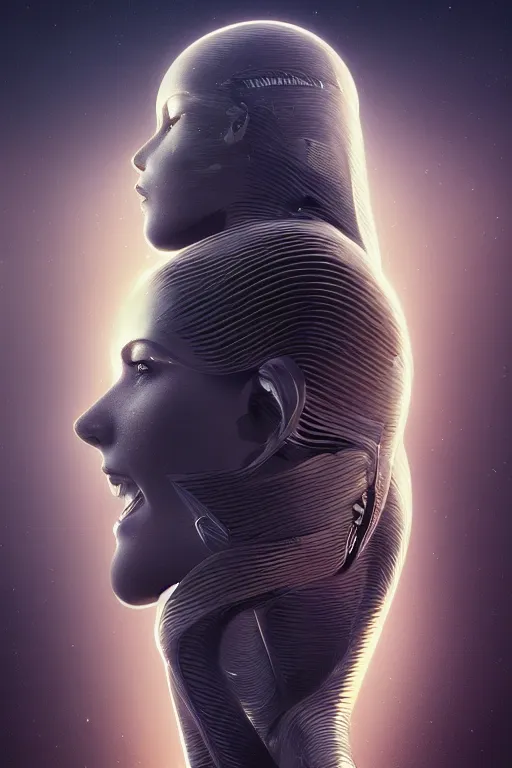 Prompt: the beauty of emptiness, photo, portrait, 3d, high details, intricate details, by vincent di fate, artgerm julie bell beeple, 90s, Smooth gradients, octane render, 8k, High contrast, duo tone, depth of field, very coherent symmetrical artwork