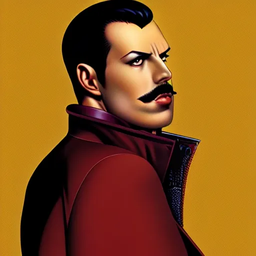 Image similar to freddy mercury by clyde caldwell, ilya kuvshinov, rossdraw, very detailed