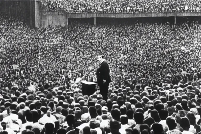 Prompt: Adolf Hitler giving speech to crowd of minions