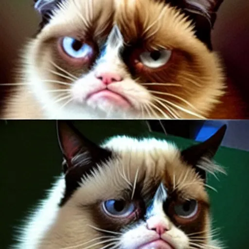 Prompt: grumpy cat ron swanson