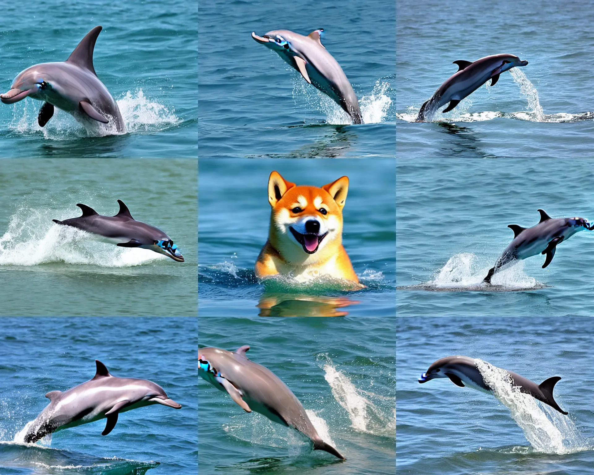 Prompt: photo, a dolphin looks like a shiba dog.