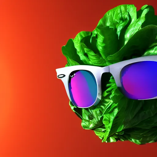 Prompt: a photorealistic 3D octane render of romaine lettuce wearing rayban sunglasses set in space with galaxies, trending on artstation, 8k, hyperrealistic, ray tracing, volumetric lighting