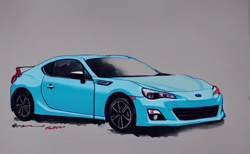 Image similar to modern watercolor painting of a subaru brz