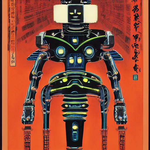 Image similar to a fully wired neon robot at fushimi inari taisha, oil on canvas hanafuda by dave mckean, ivan shishkin and james jean