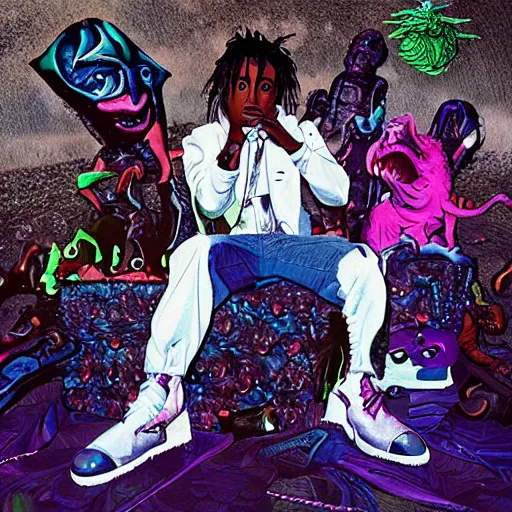 Image similar to playboi carti new album cover : creatures from the 4 dimension