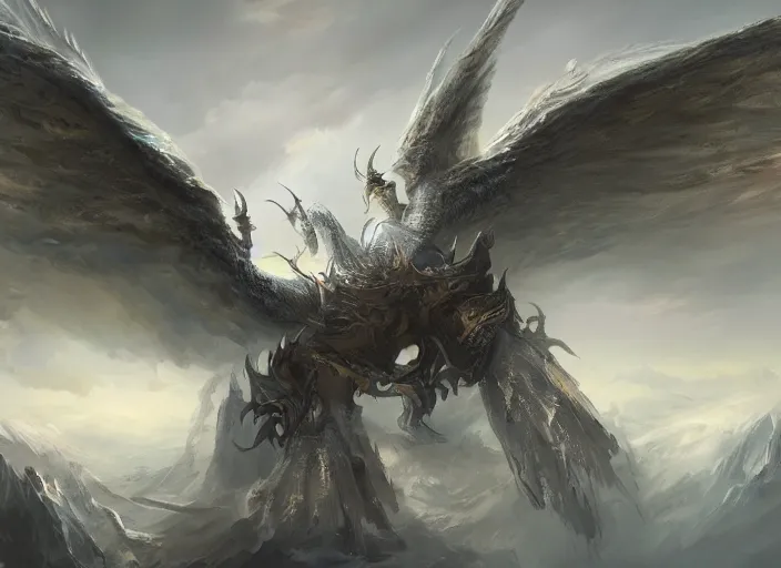 Prompt: detailed concept art of a huge angel - winged dragon by cheng yi and luolin, artstation, artstationhd