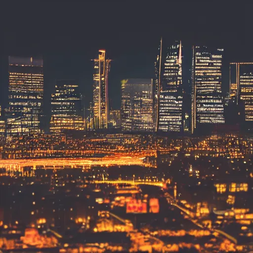 Image similar to a still of Robin Williams. Shallow depth of field. City at night in background, lights, colors ,studio lighting, mood, 4K. Profession photography