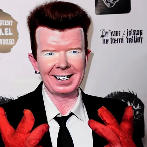 Image similar to rick astley with a slipknot mask