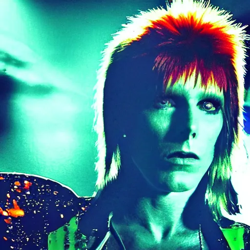 Image similar to ziggy stardust from Mars anamorphic illusion 4k