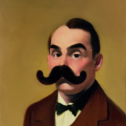 Prompt: a brown haired man with a mustache staring deeply at camera, detailed, edward hopper,