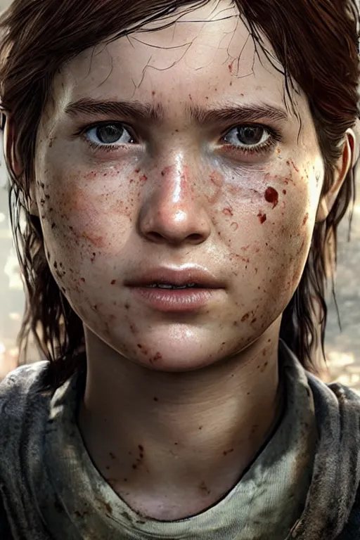 Image similar to ultra realistic facial portrait of ellie from the last of us part 2, digital art, character portrait, highly detailed, trending on artstation, lens flare, atmosphere, hyper realistic, cinematic lightning, sharp focus, unreal engine 5, extreme details perfect face, pretty face, fine - face, illustration, 8 k, ultra texture, masterpiece