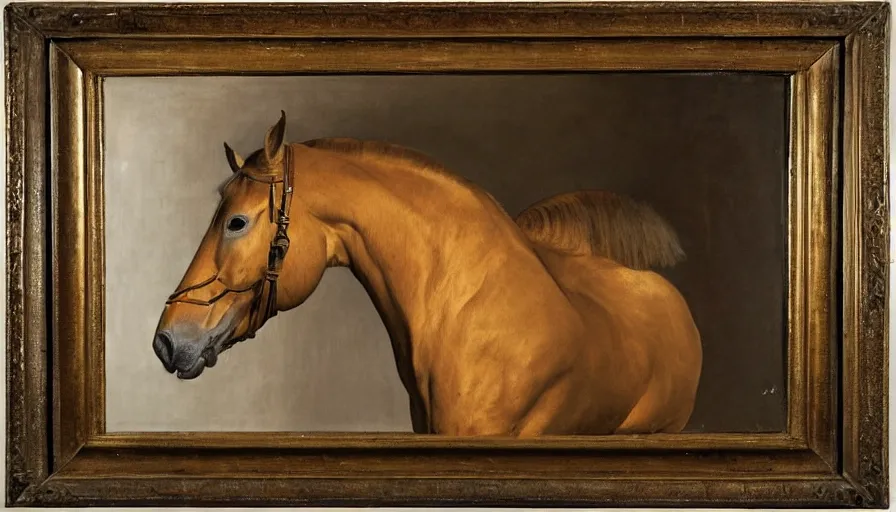 Prompt: painting by borremans, horse in front of the mirror, detailed, stunning