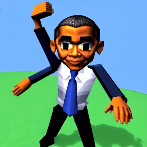 Image similar to barack obama stars in a 3 d platformer released in 1 9 9 8 for the nintendo 6 4. low poly.