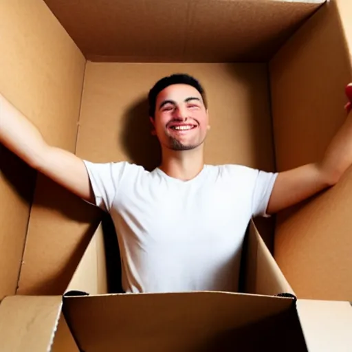 Image similar to a man inside a cardboard box