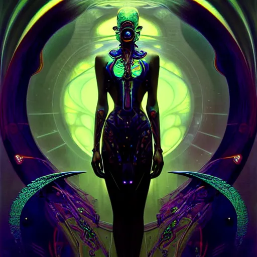 Prompt: extremely psychedelic beautiful cyborg queen of lsd infected by night. intricate, elegant, highly detailed, extremely lifelike photorealistic digital painting, artstation. steichen, gaston bussiere, tom bagshaw, cyberpunk alphonse mucha. elegant minimalism. anatomically correct. sultry. sharp focus. black. surreal lush hallucination