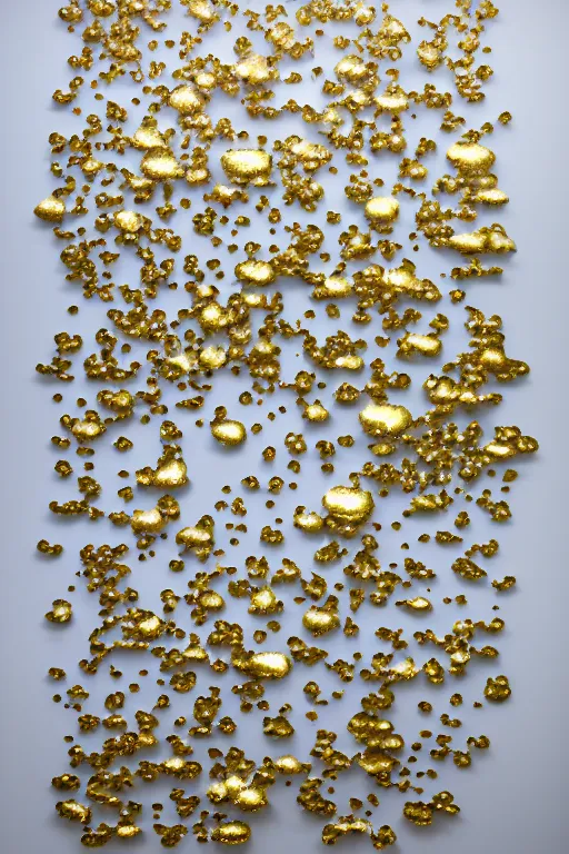 Image similar to ! dream gold abstract blob shapes and flowers by daniel arsham on a white background