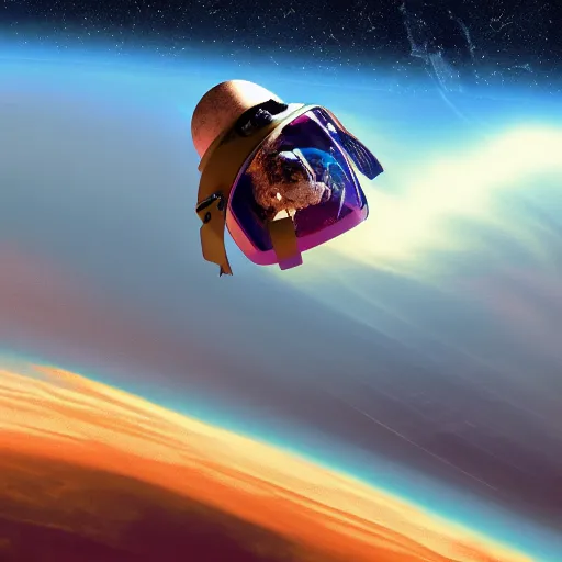 Image similar to a lama in a helmet is flying in space, 4k image.