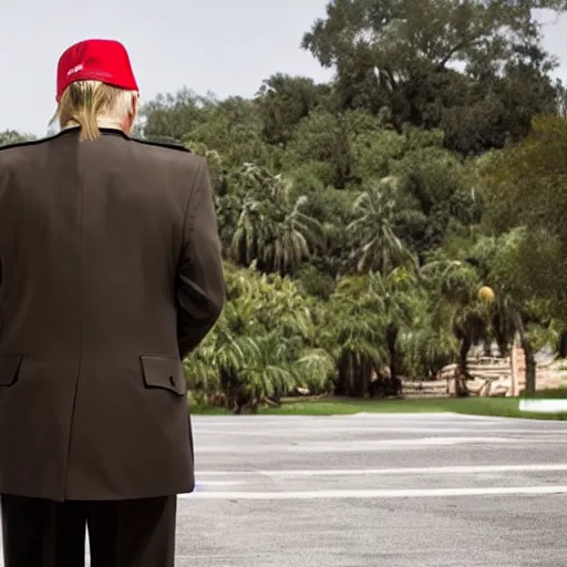 Image similar to a medium - shot still of donald trump in military dictator uniform looking into the distance, natural light, photography, photorealistic by terry richardson