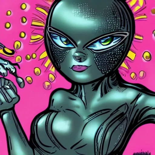 Prompt: alien women, cute, comic, futuristic, beautiful