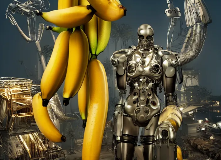 Image similar to Banana with cybernetic implants. Highly detailed. 8k. Fantasy horror.