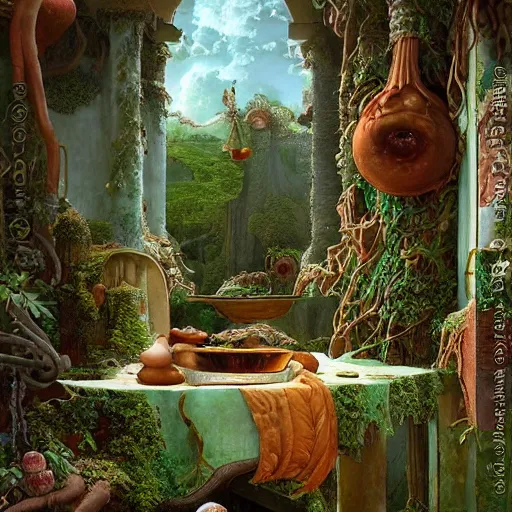 Image similar to paint surrealist 👁🍜🍄, ferdinand knab, high definition and detailed 4 k