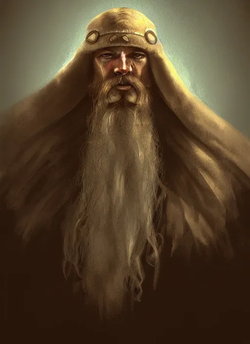 Image similar to viking looking tired, portrait, dramatic light, fierce, digital painting